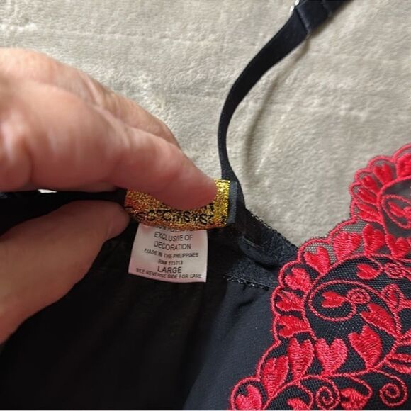 SW by Cinema ETOILE L Black Red Embroidered Chiffon Intimate Gown with Thong - Picture 10 of 11